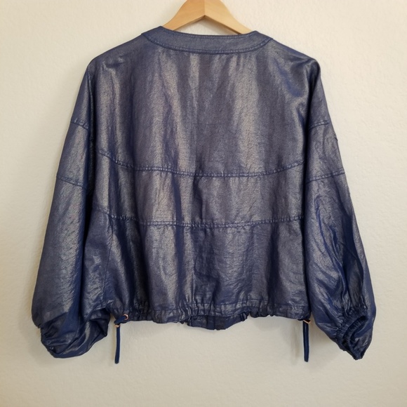 Anthropologie Elevenses Blue Metallic Jacket XS/ S - Picture 5 of 7